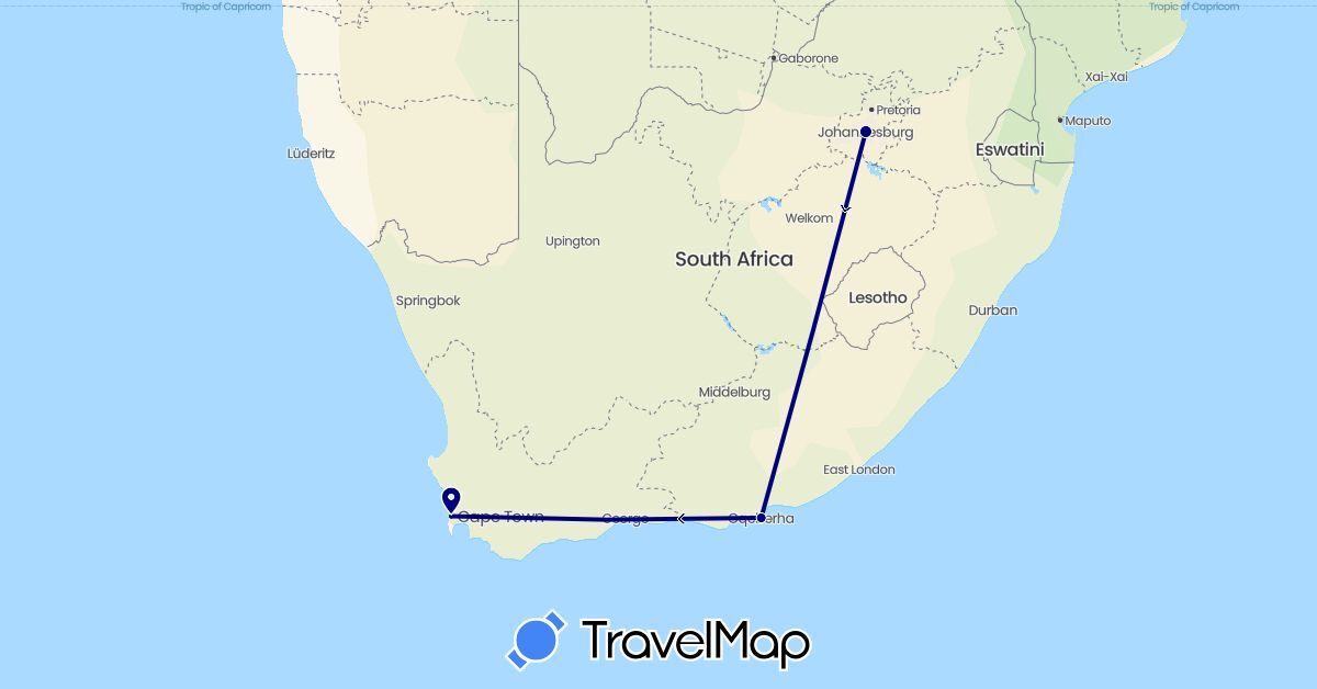 TravelMap itinerary: driving in South Africa (Africa)